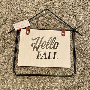 HELLO FALL Wood/Metal Sign Decoration Home Sweet Autumn 10” x 9.5” Black Garden